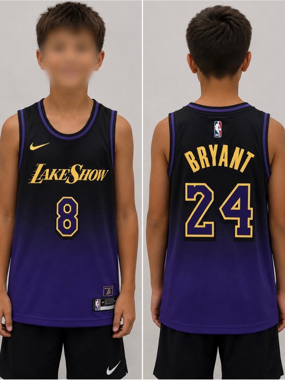 Kobe Bryant #8 #24 Kids Rare Black/Purple LA LakeShow Jersey Youth Medium 10/12